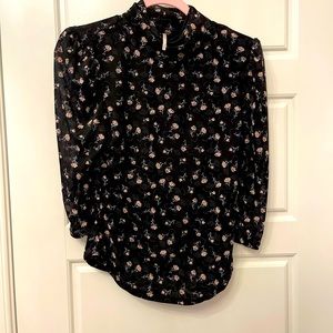 Free People Midnight Combo Woman’s Black and Pink Floral Turtle Neck Size:Small